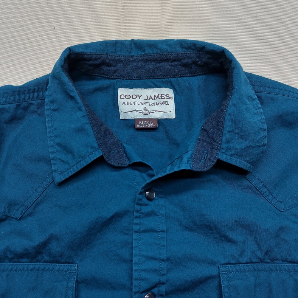 Cody James Mens Teal Blue Western Pearl Snap Long Sleeve Shirt Large